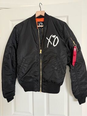 LIMITED EDITION WEEKND MERCH  Black Bomber Jacket with Contrast Orange Lining